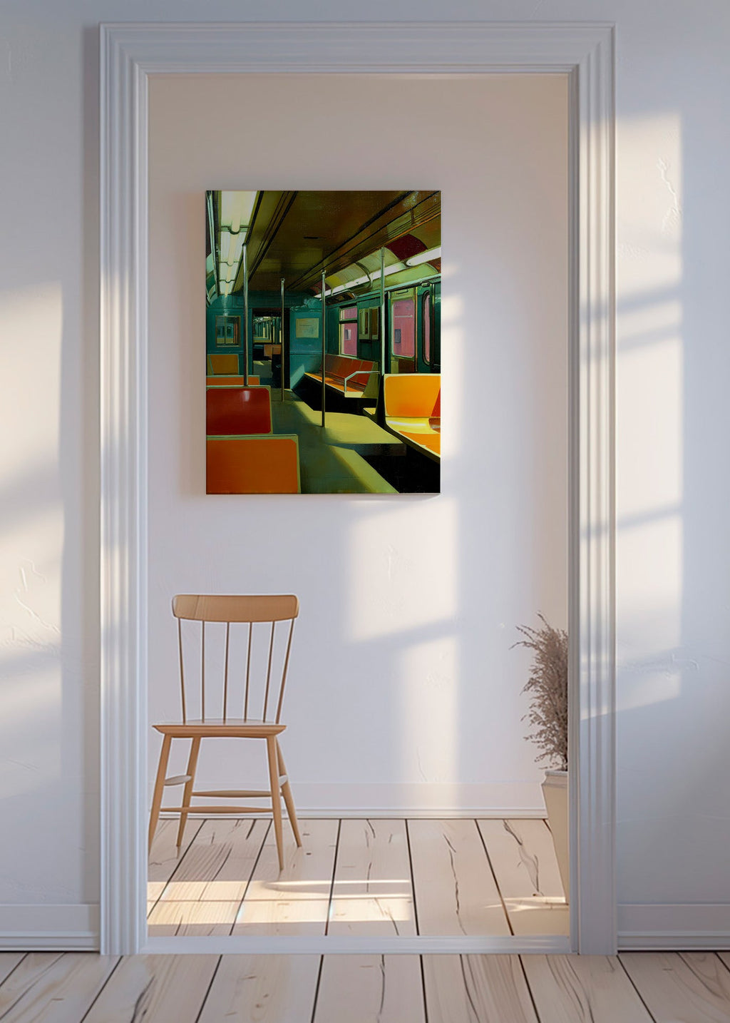 Tableau de voyage: wagon de métro vide éclairé