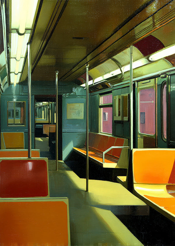Tableau de voyage: wagon de métro vide éclairé