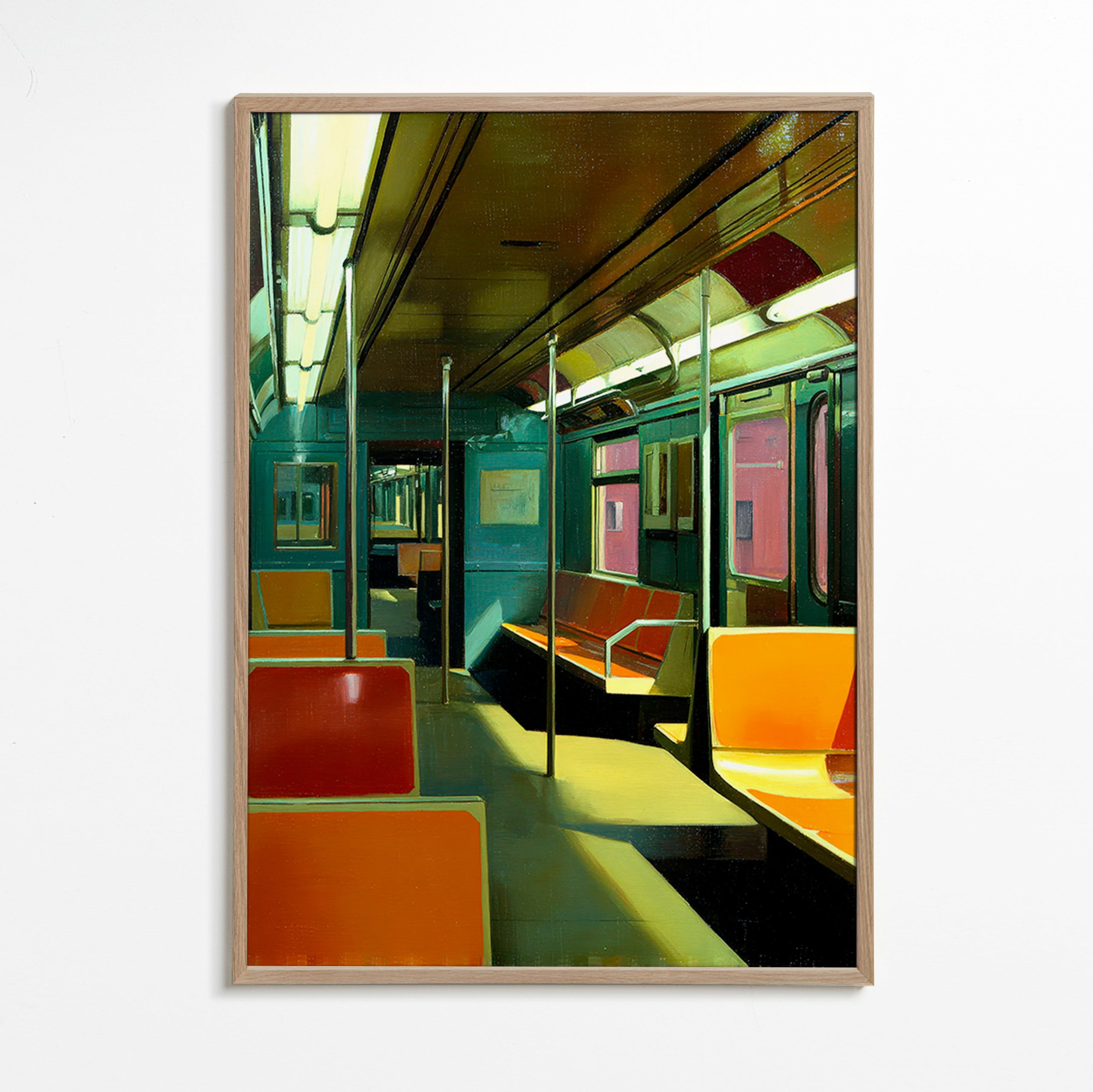 Tableau de voyage: wagon de métro vide éclairé