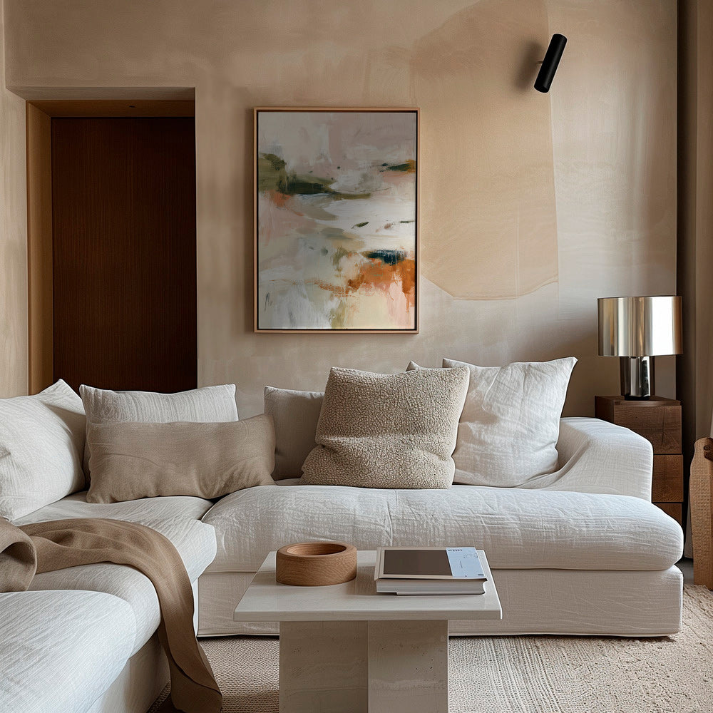 Tableau de paysage abstrait aux tons terre