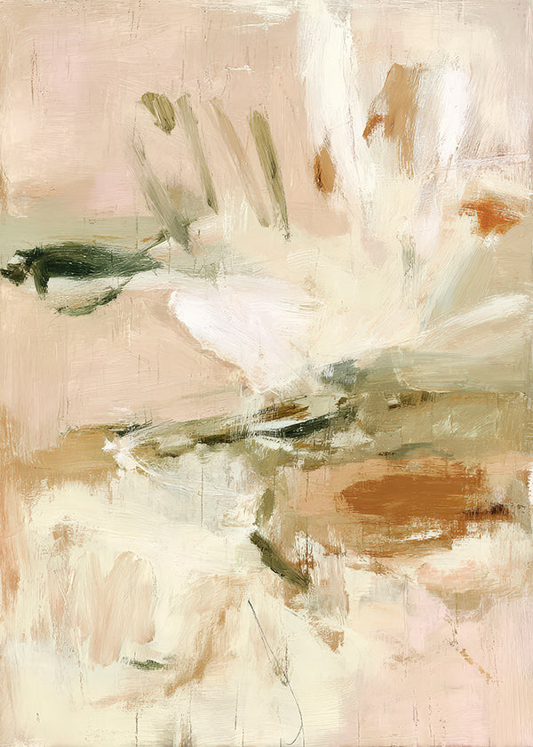 Impression botanique abstraite en rose et beige