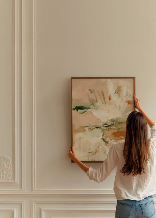 Impression botanique abstraite en rose et beige