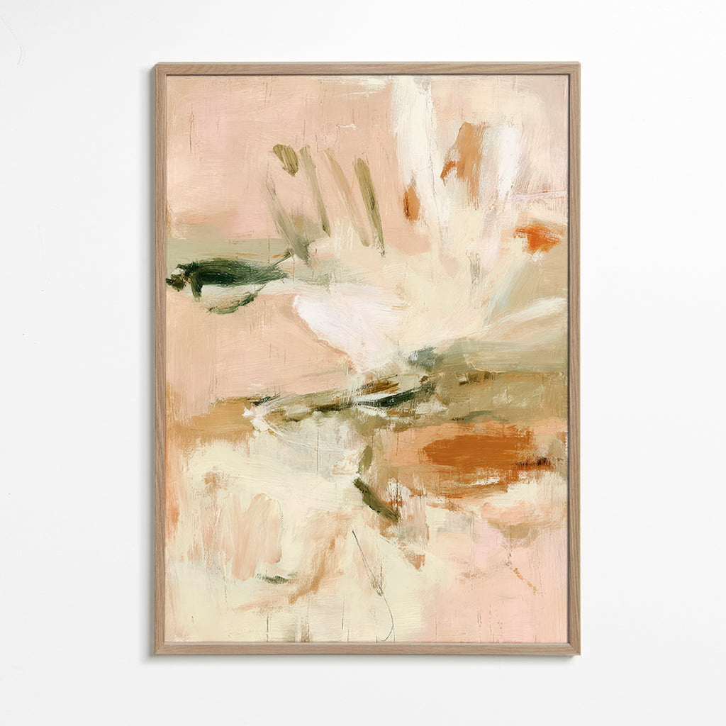 Impression botanique abstraite en rose et beige