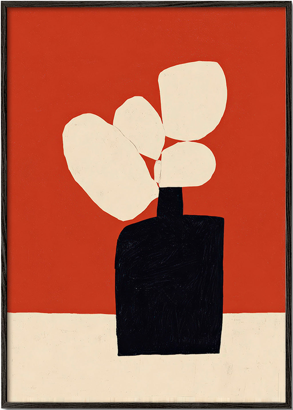 Impression botanique avec vase noir