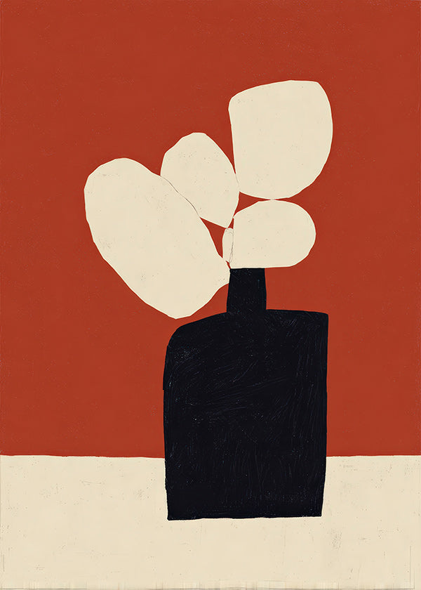 Impression botanique avec vase noir