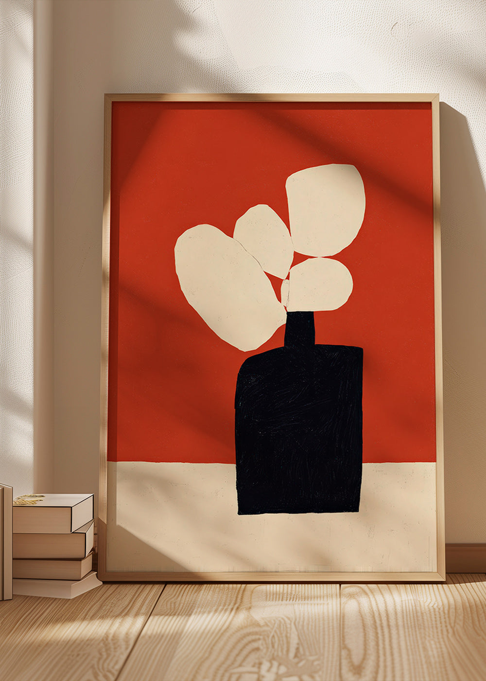 Impression botanique avec vase noir