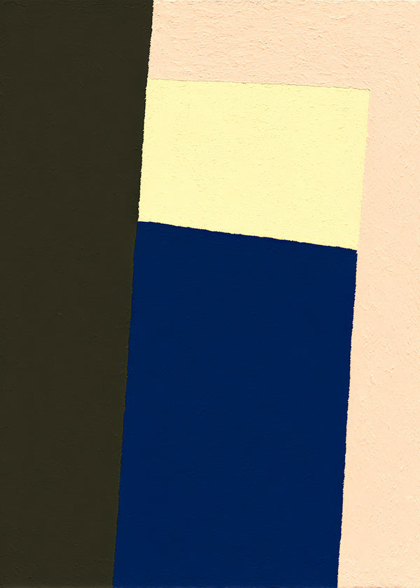 Tableau géométrique avec bloc bleu vertical