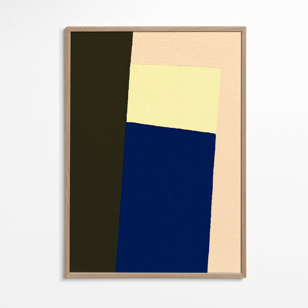 Tableau géométrique avec bloc bleu vertical