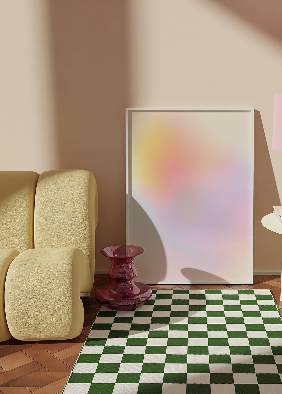 Oeuvre abstraite pastel aux dégradés doux