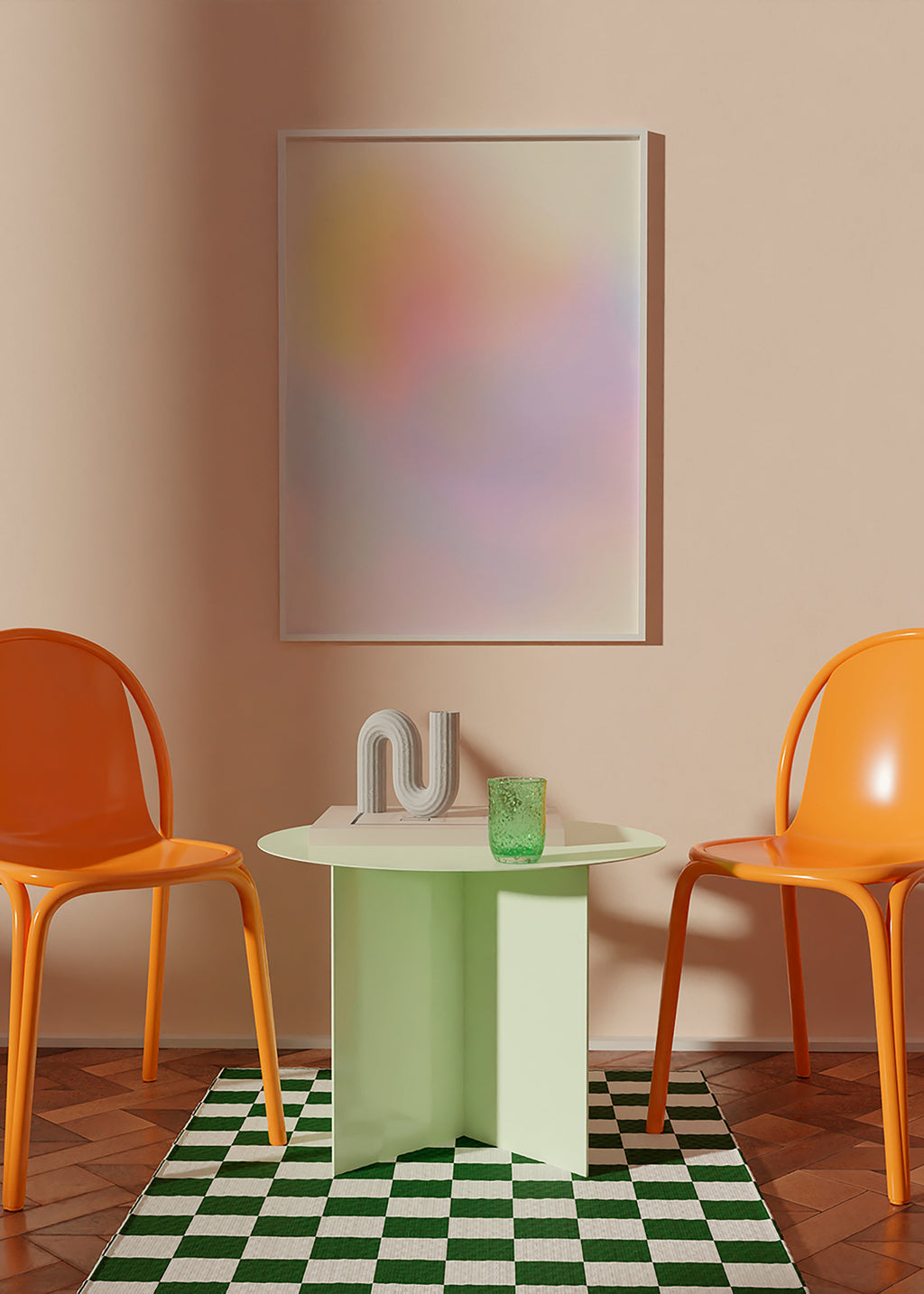 Oeuvre abstraite pastel aux dégradés doux