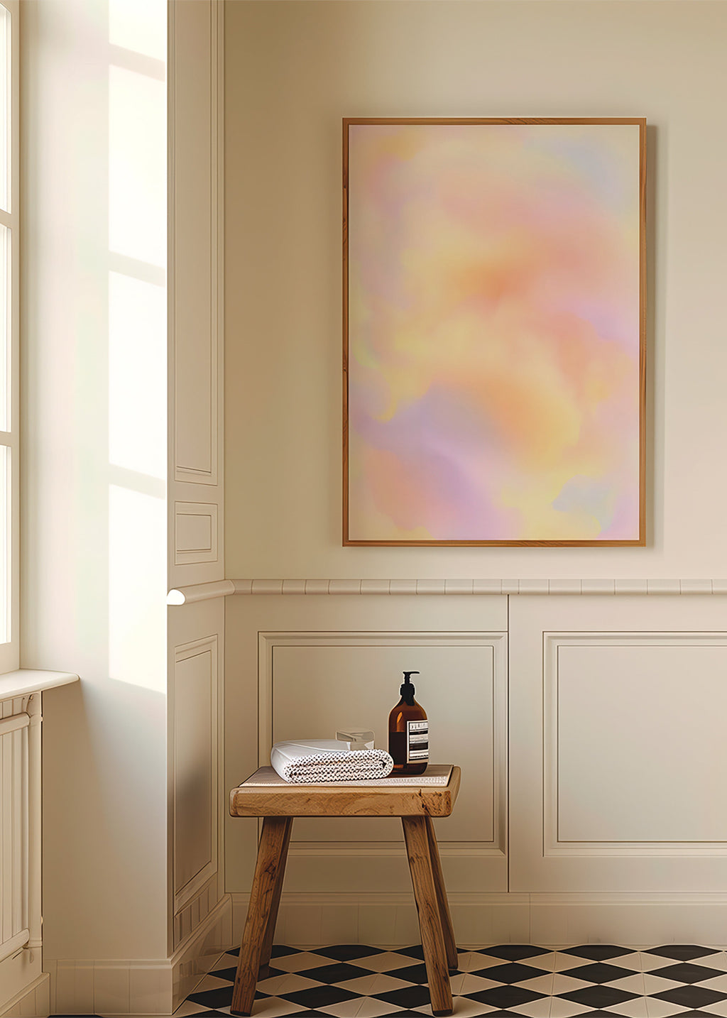Tableau abstrait nuages aux tons pastel