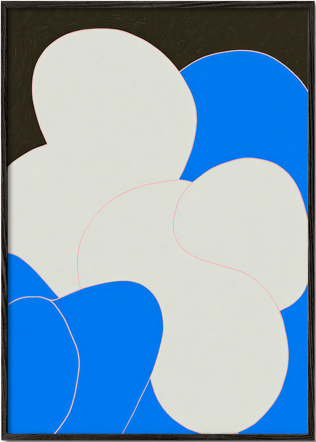 Tableau abstrait aux formes organiques bleu et blanc