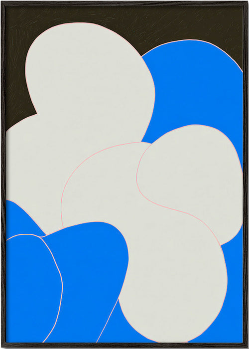 Tableau abstrait aux formes organiques bleu et blanc