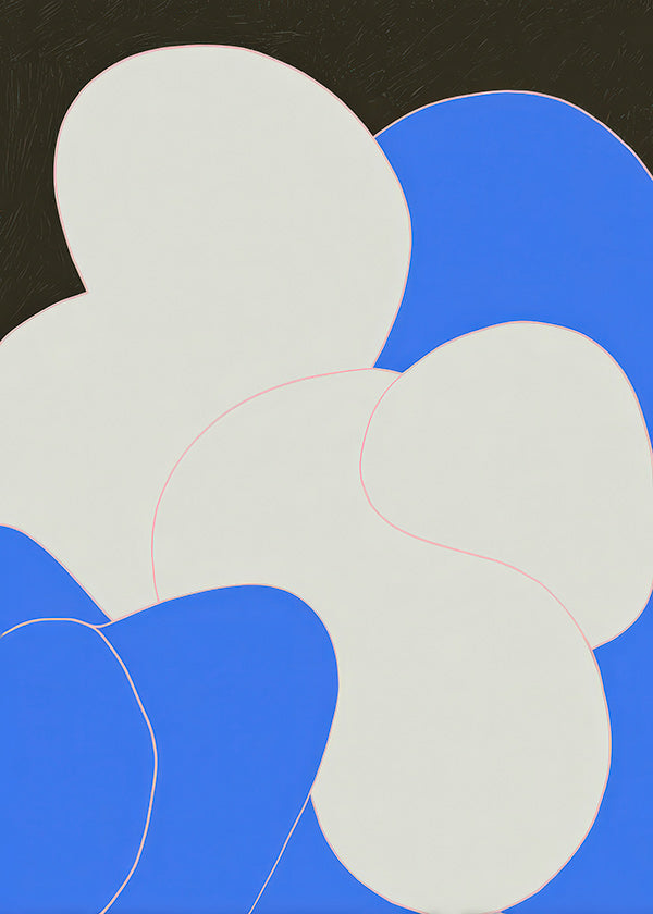 Tableau abstrait aux formes organiques bleu et blanc