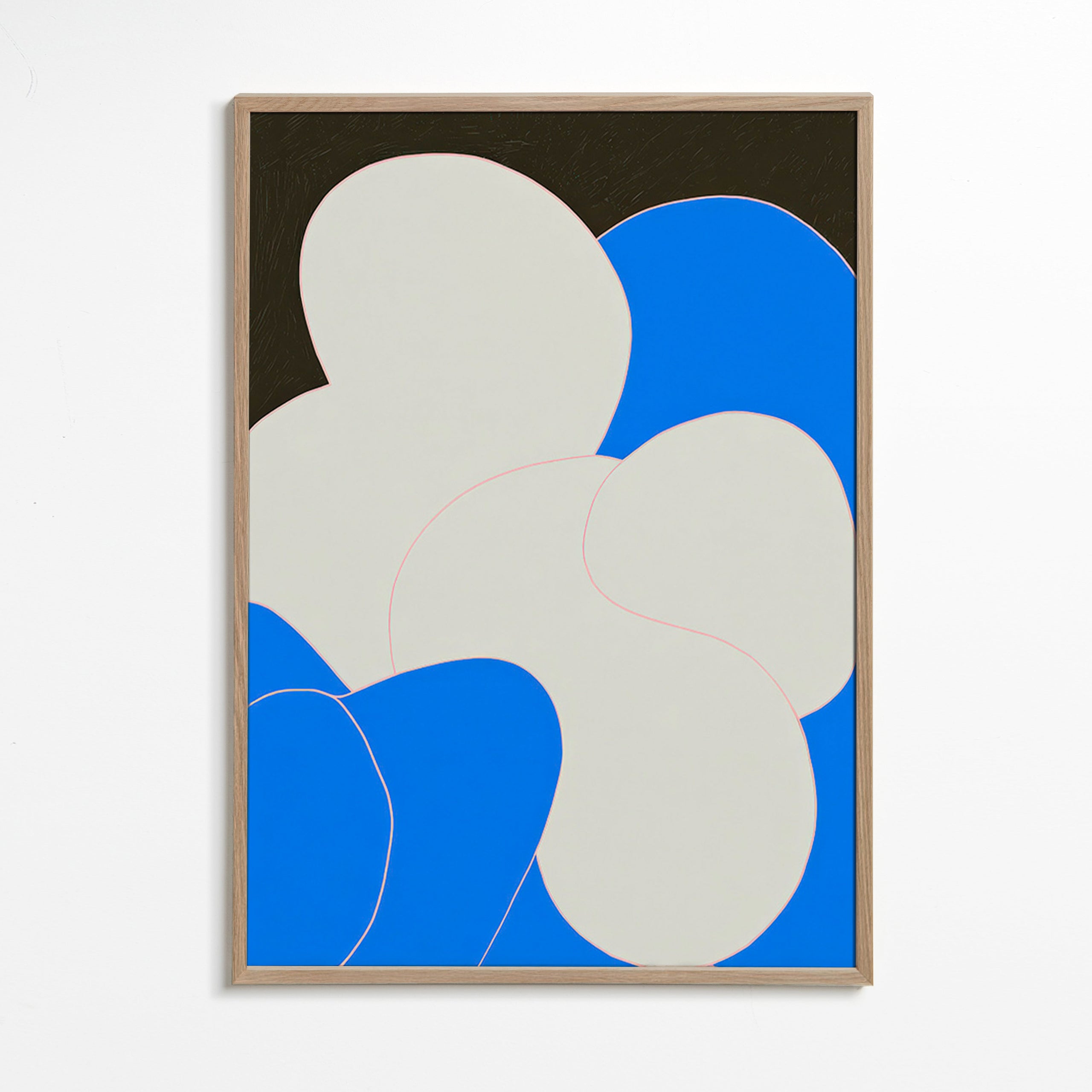 Tableau abstrait aux formes organiques bleu et blanc
