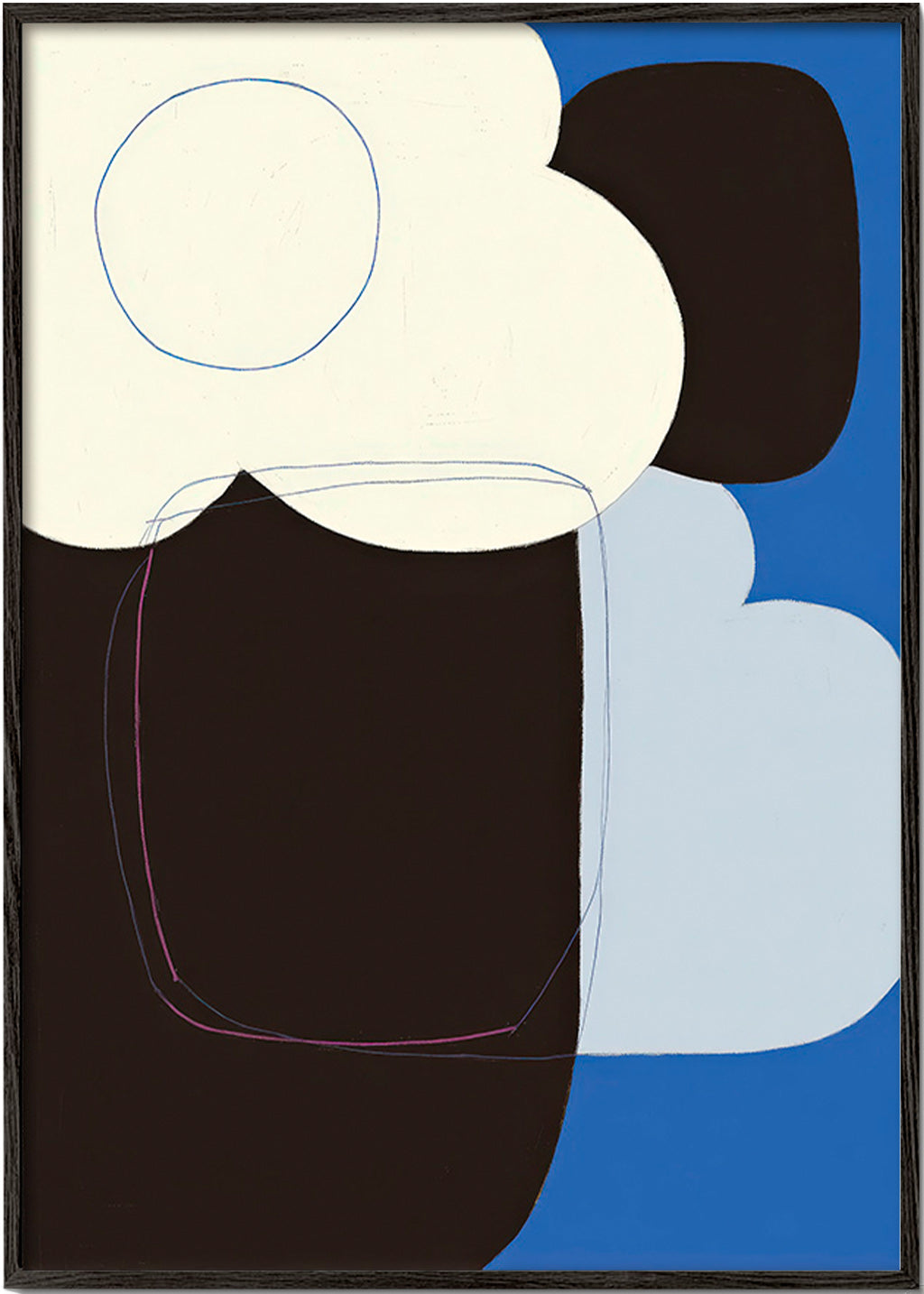 Œuvre abstraite aux formes organiques bleues