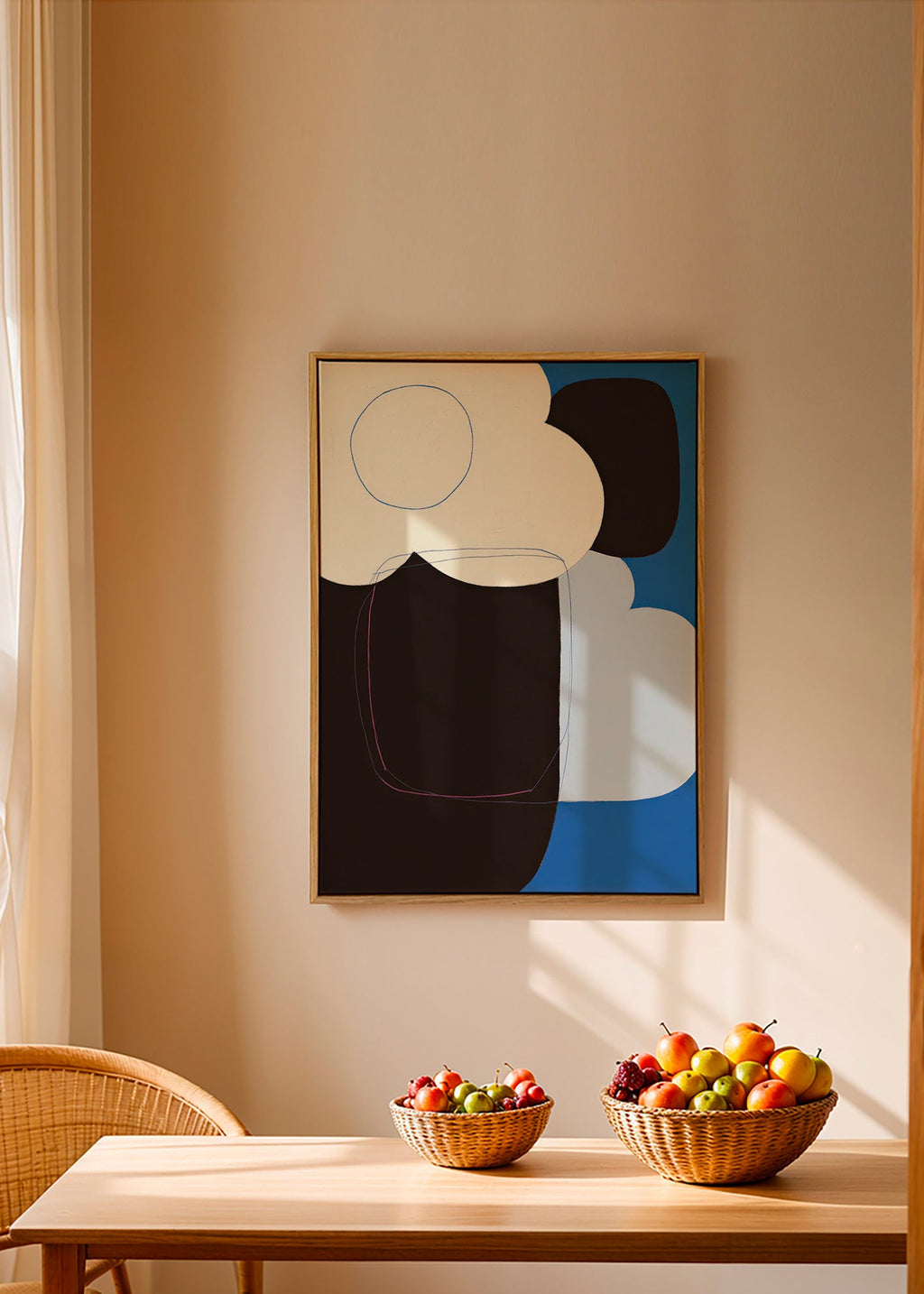 Œuvre abstraite aux formes organiques bleues