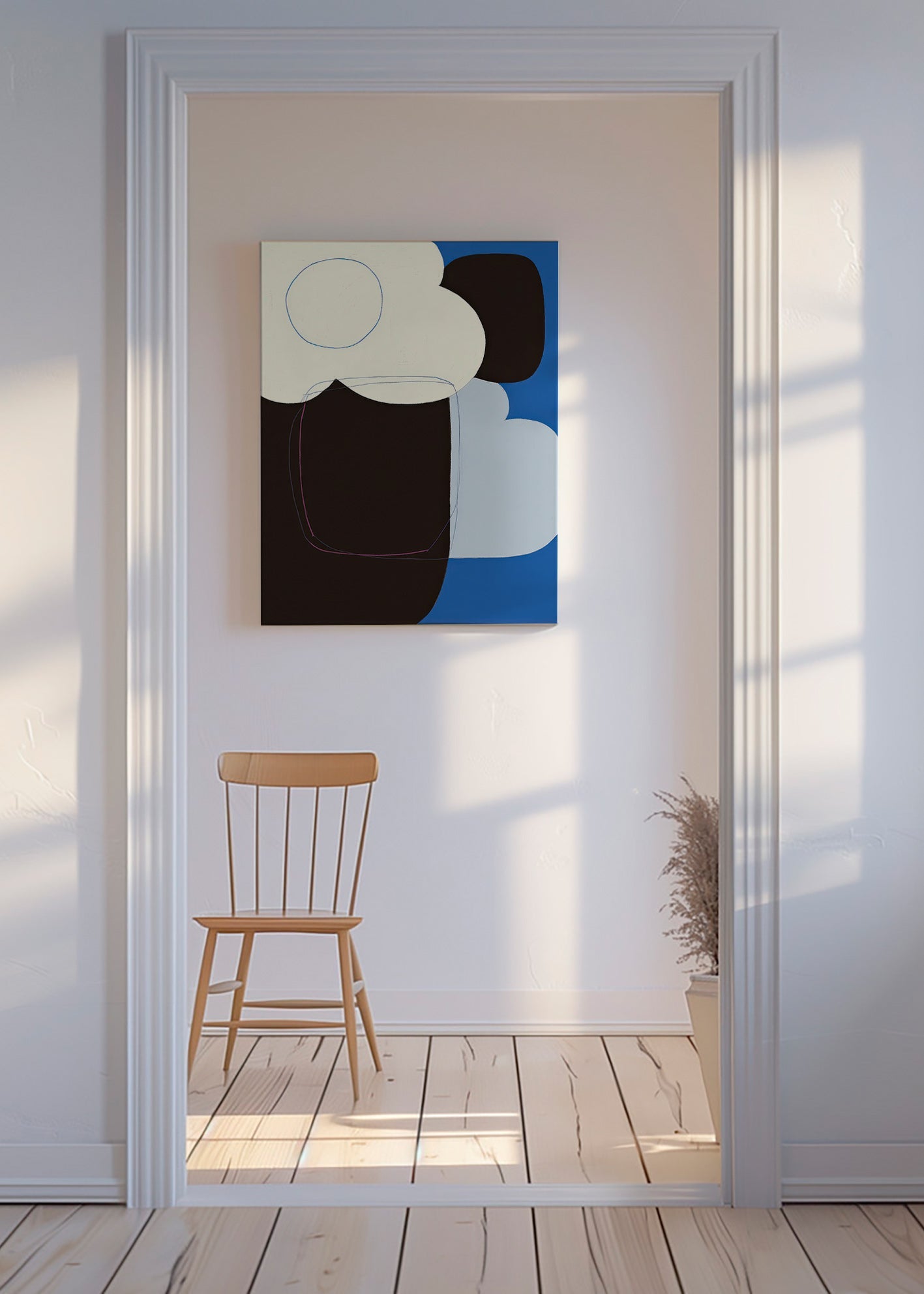 Œuvre abstraite aux formes organiques bleues