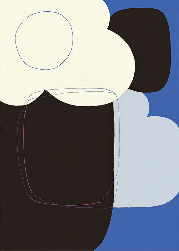 Œuvre abstraite aux formes organiques bleues