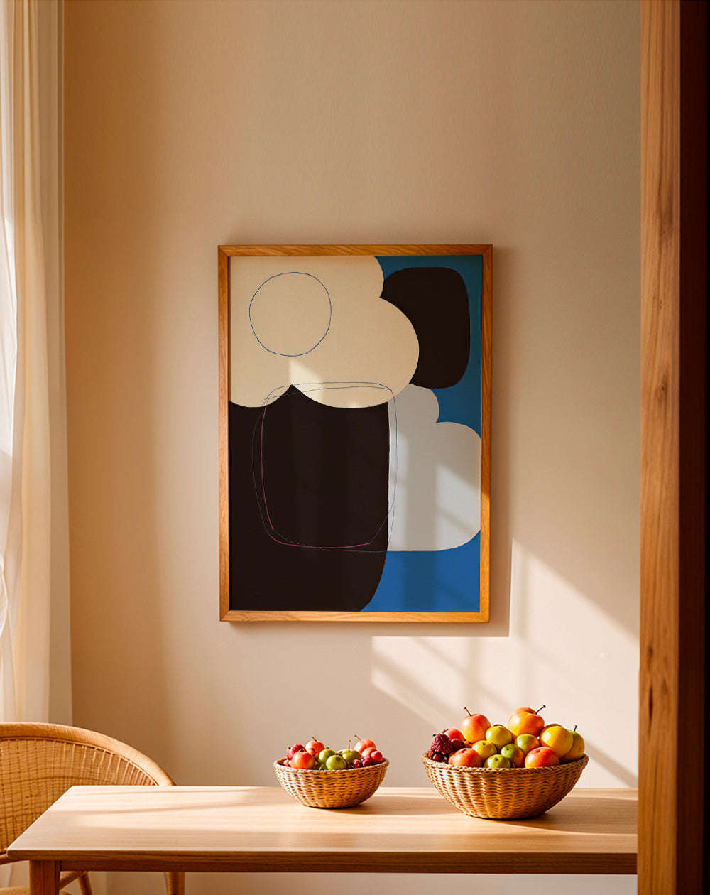 Œuvre abstraite aux formes organiques bleues