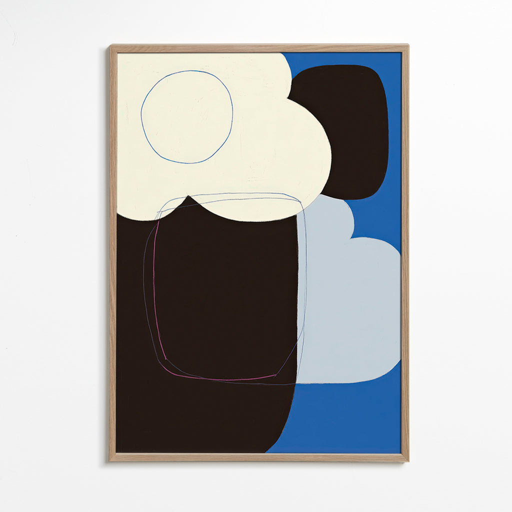 Œuvre abstraite aux formes organiques bleues