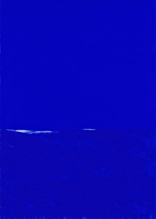 Oeuvre abstraite bleue con horizon discret