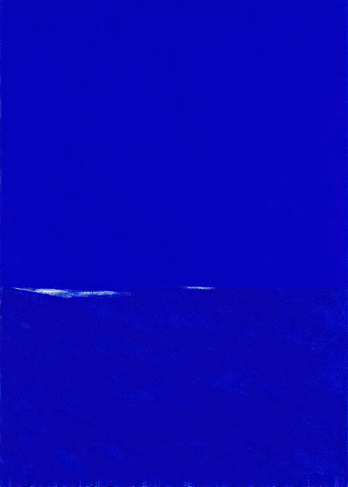 Oeuvre abstraite bleue con horizon discret
