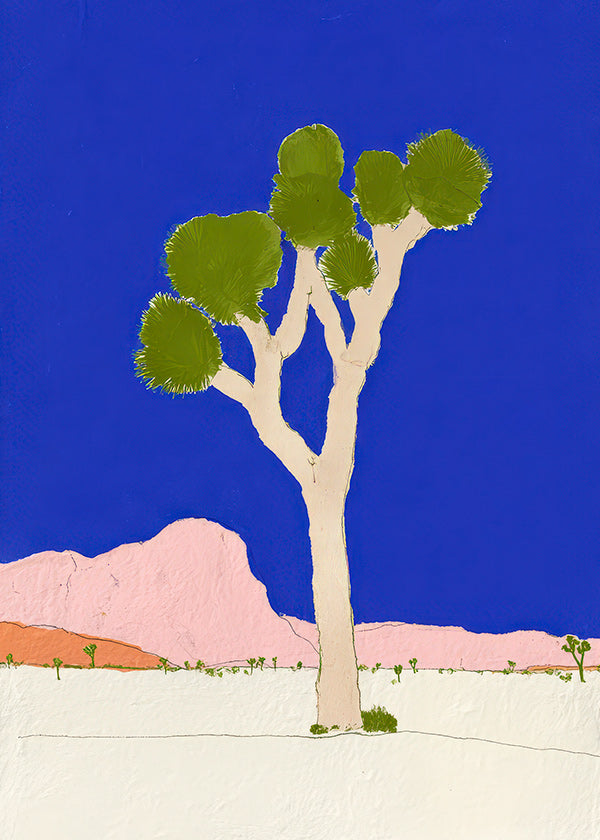 Art de paysage: arbre du désert sobre ciel bleu vif