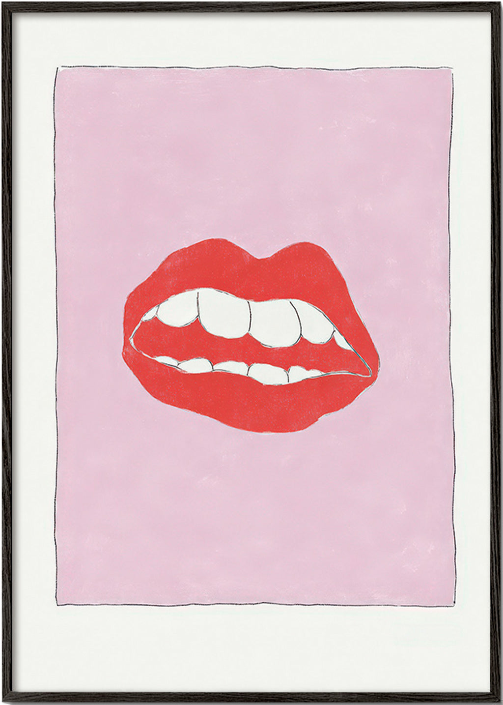 Illustration lèvres rouges sur fond rose