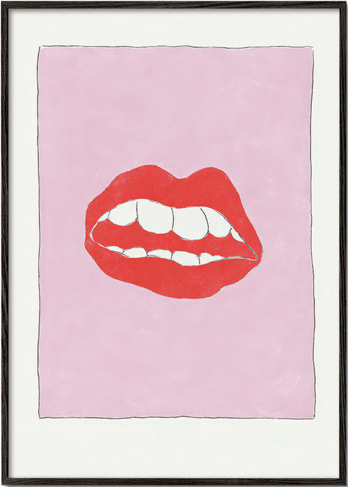 Illustration lèvres rouges sur fond rose