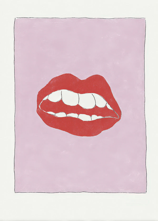 Illustration lèvres rouges sur fond rose