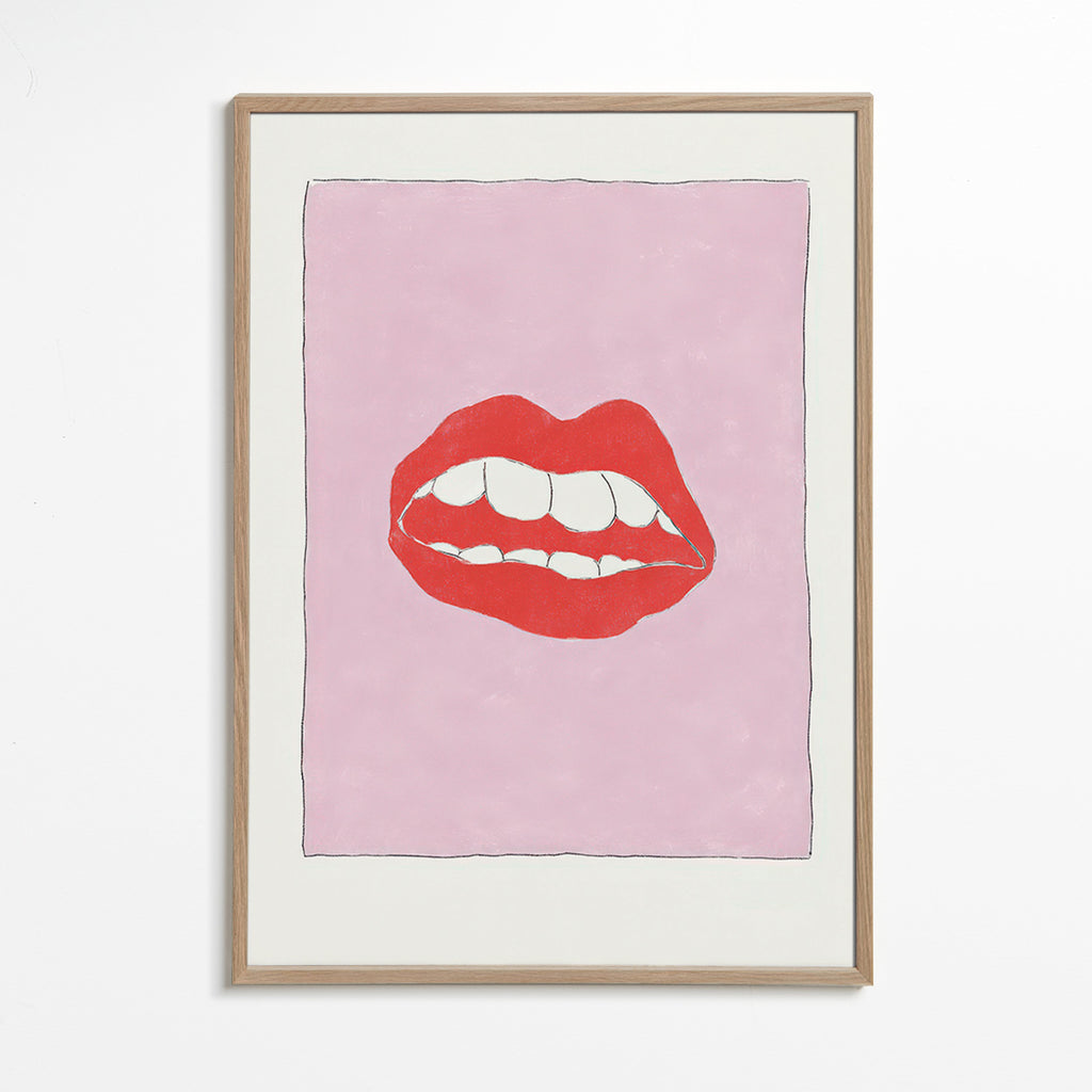 Illustration lèvres rouges sur fond rose