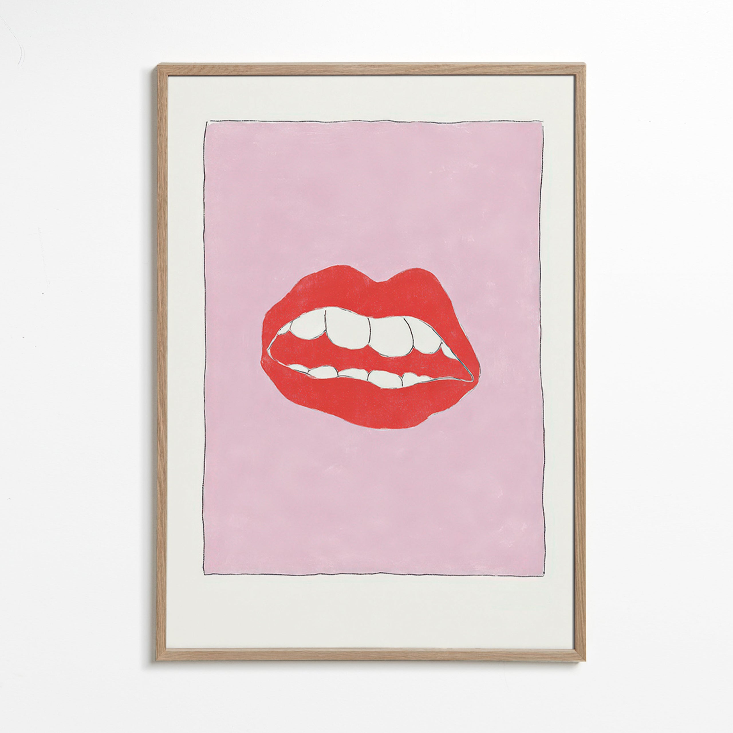 Illustration lèvres rouges sur fond rose