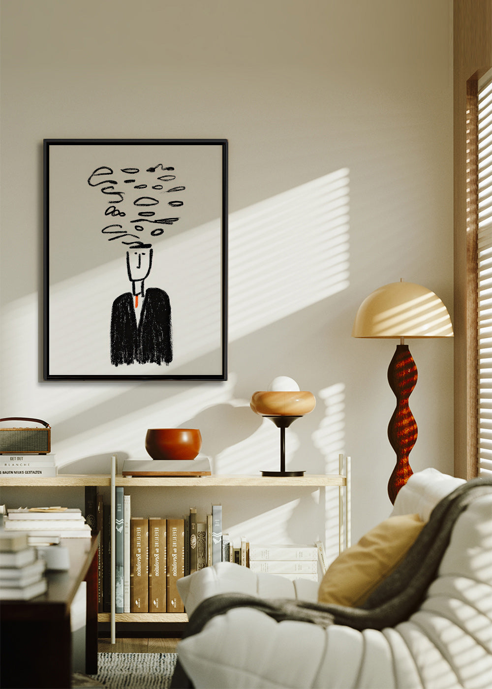 Illustration minimaliste d'une silhouette et fumée