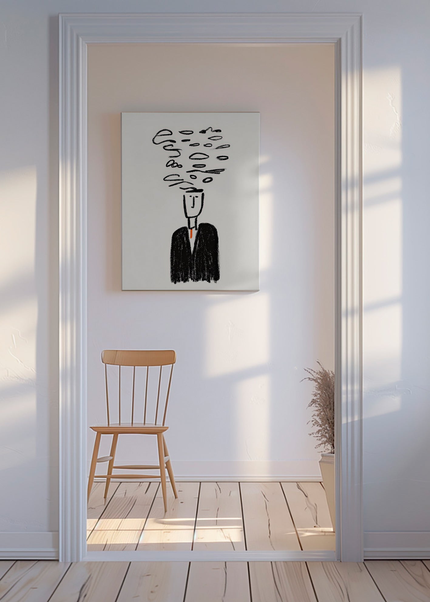 Illustration minimaliste d'une silhouette et fumée