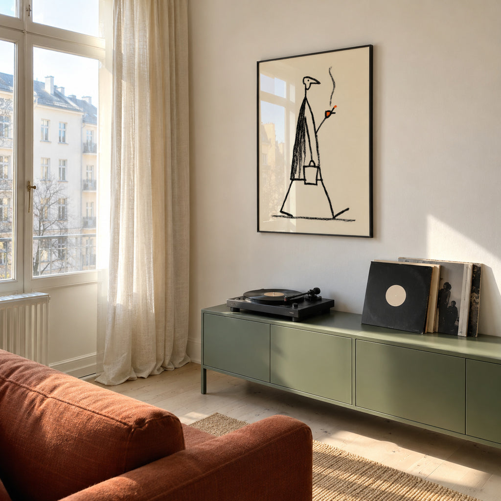 Smoking Figure - Framed poster in an interior