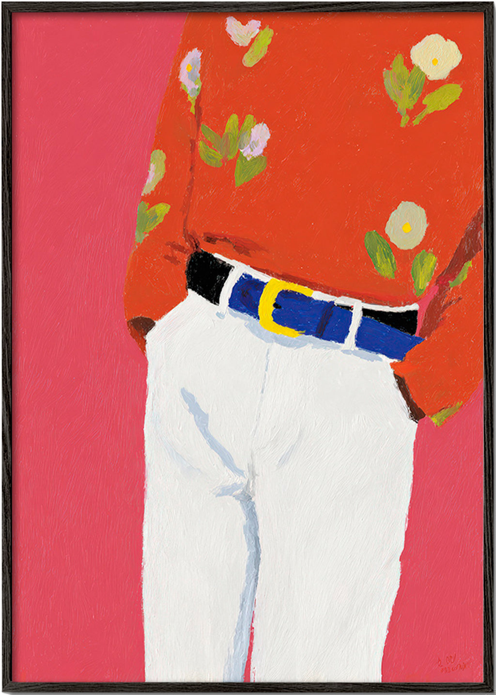 Illustration buste avec chemise fleurie sur fond rose