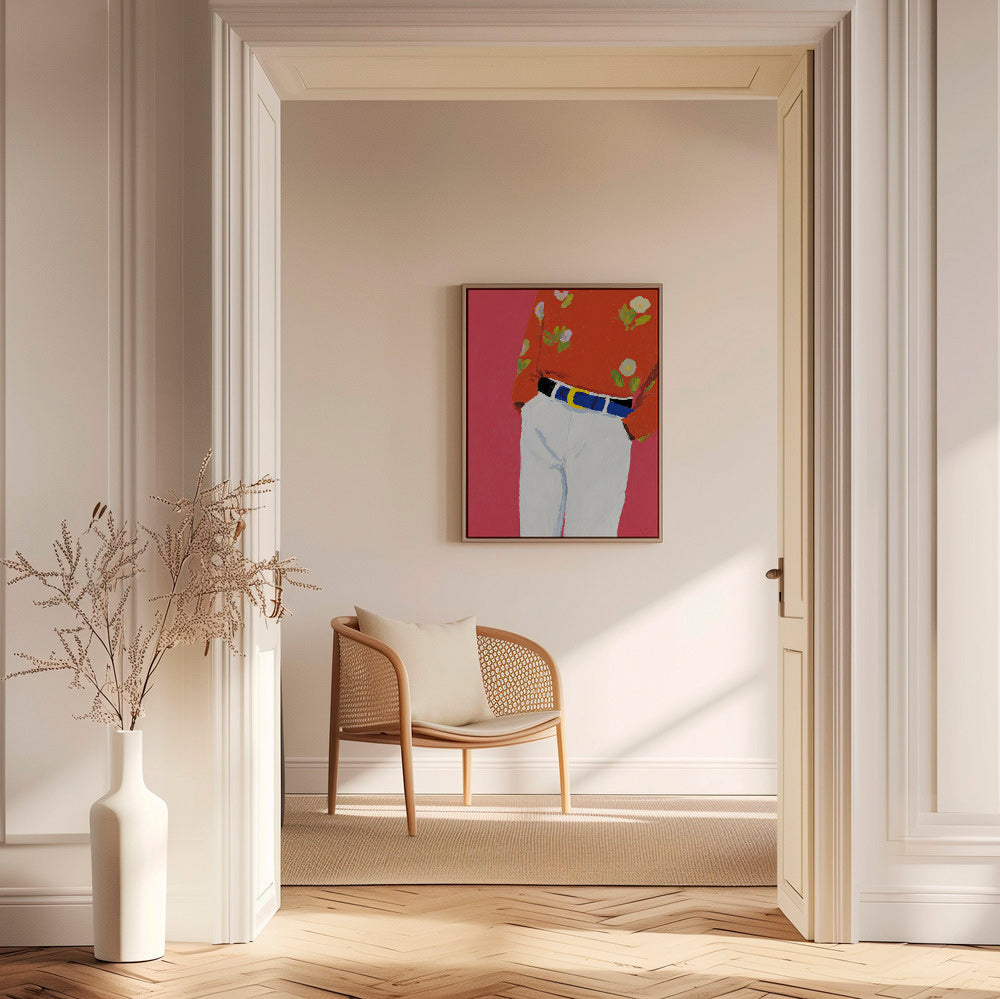 Illustration buste avec chemise fleurie sur fond rose