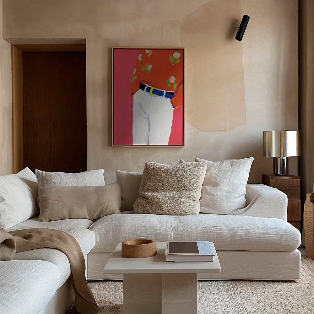 Illustration buste avec chemise fleurie sur fond rose