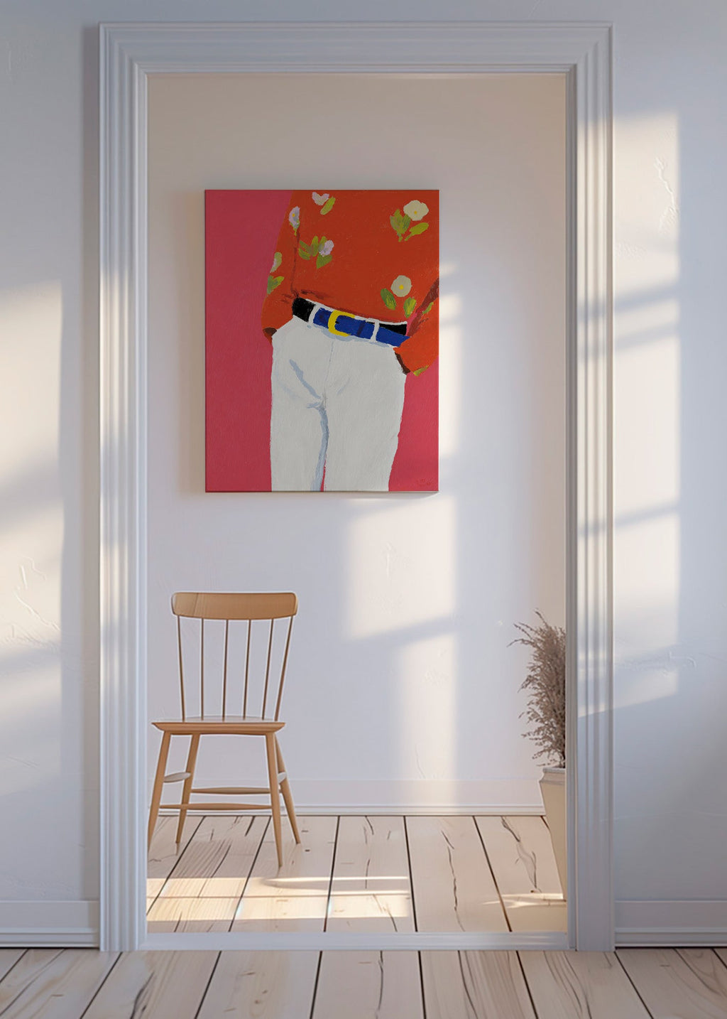 Illustration buste avec chemise fleurie sur fond rose