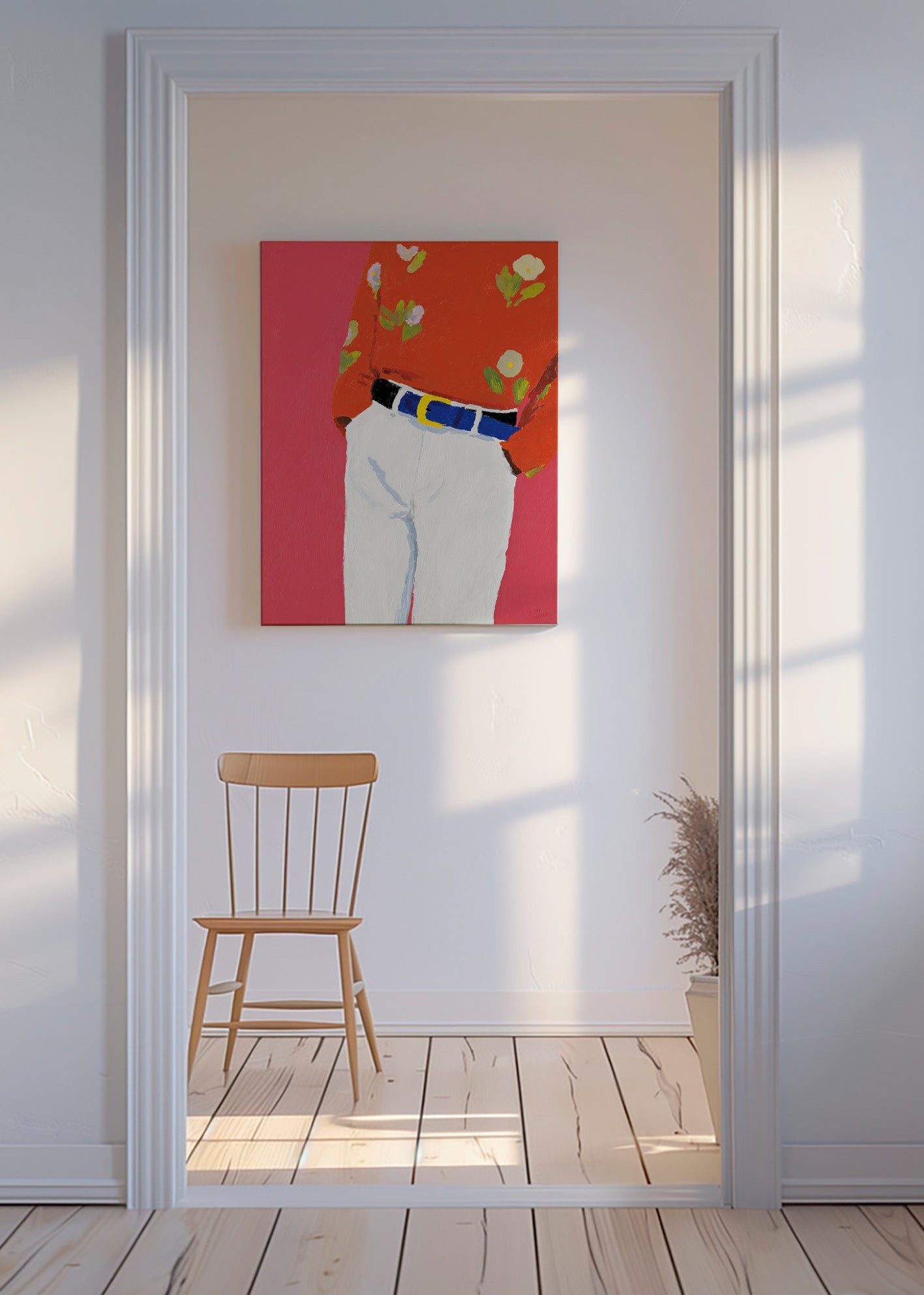 Illustration buste avec chemise fleurie sur fond rose