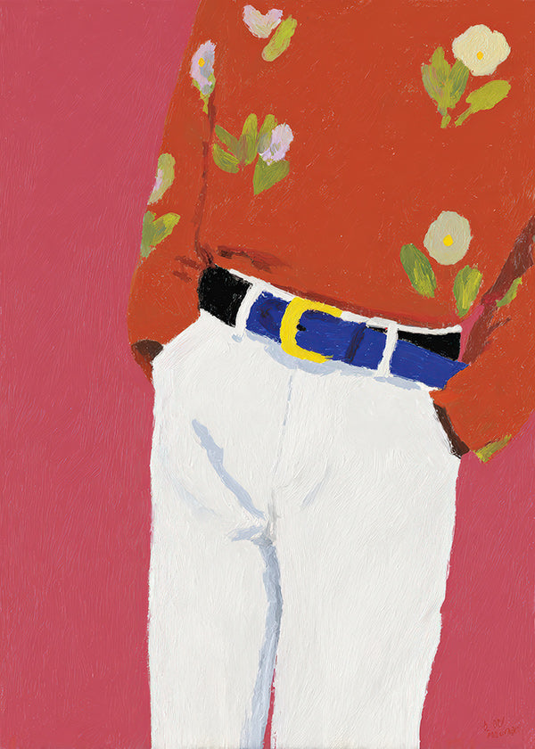 Illustration buste avec chemise fleurie sur fond rose