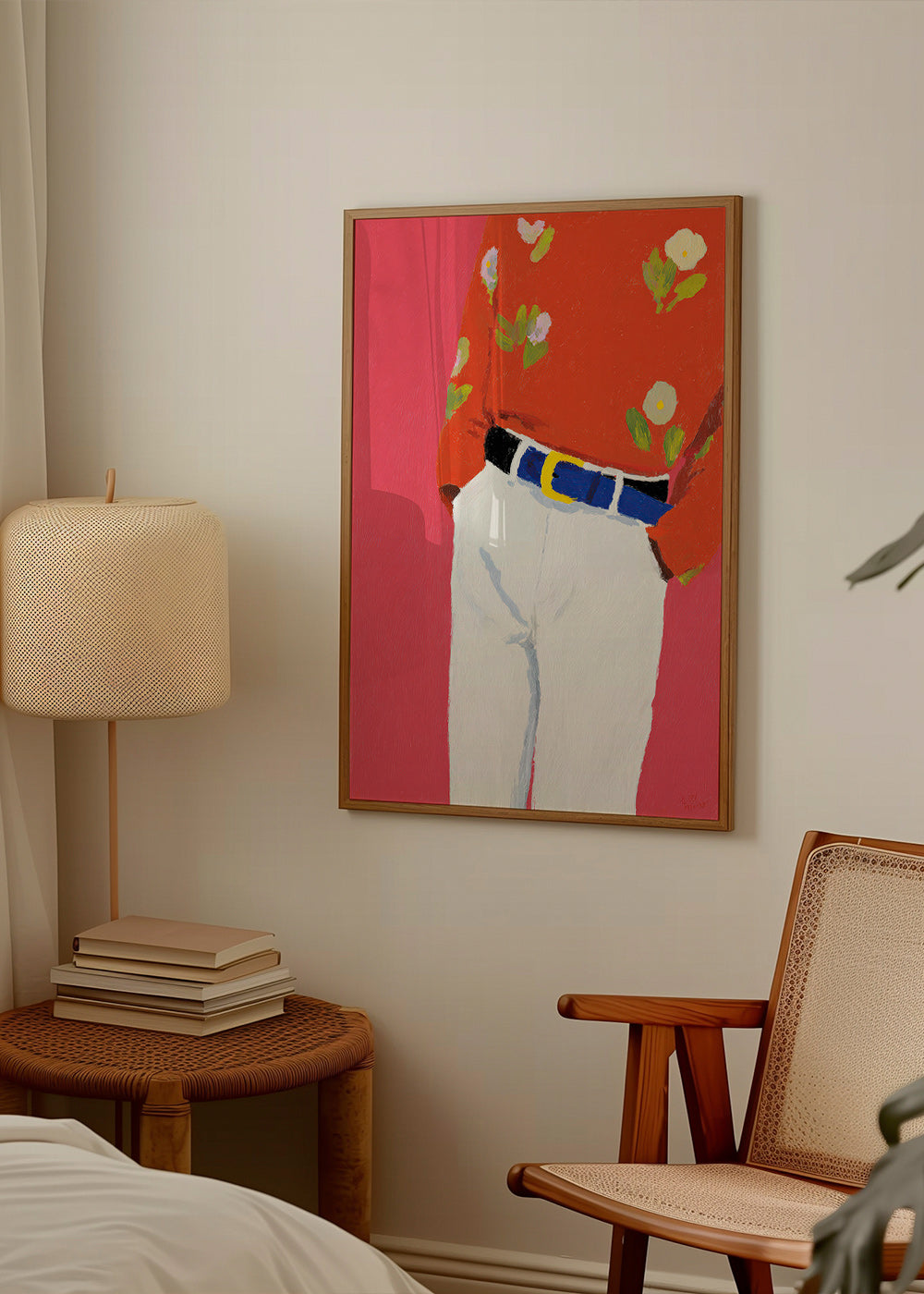 Illustration buste avec chemise fleurie sur fond rose