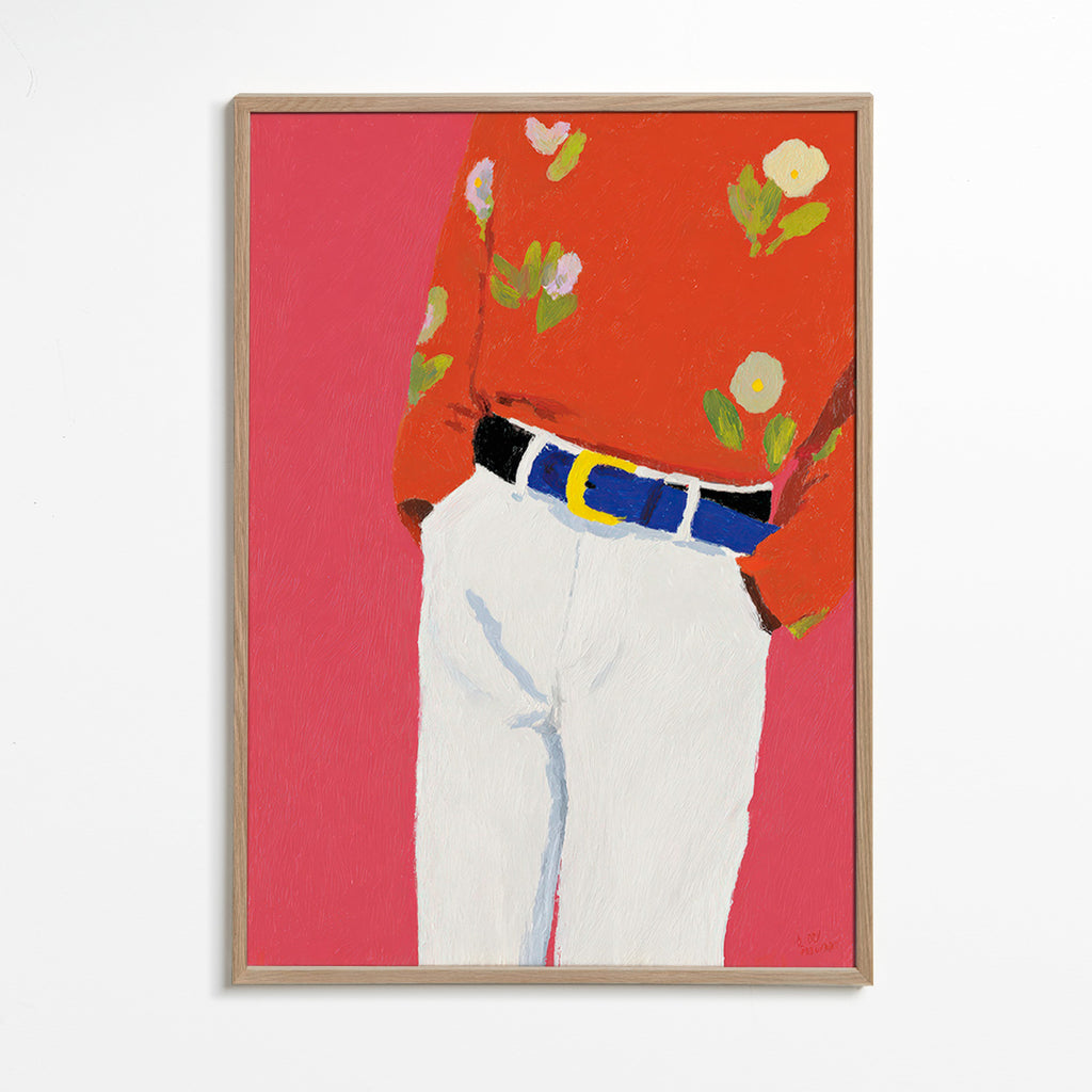 Illustration buste avec chemise fleurie sur fond rose