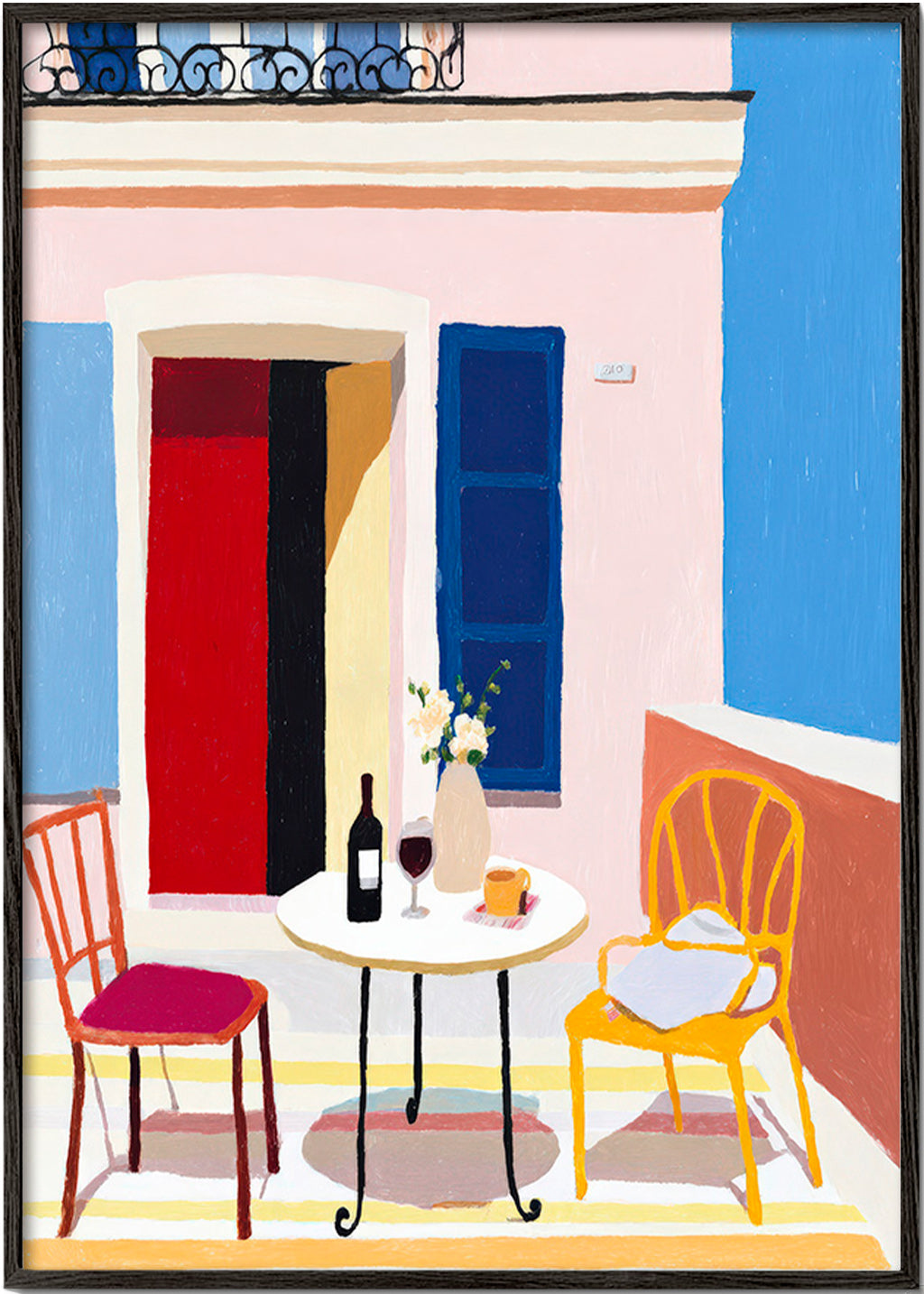 Art de cuisine: balcon italien con table et verre de vin