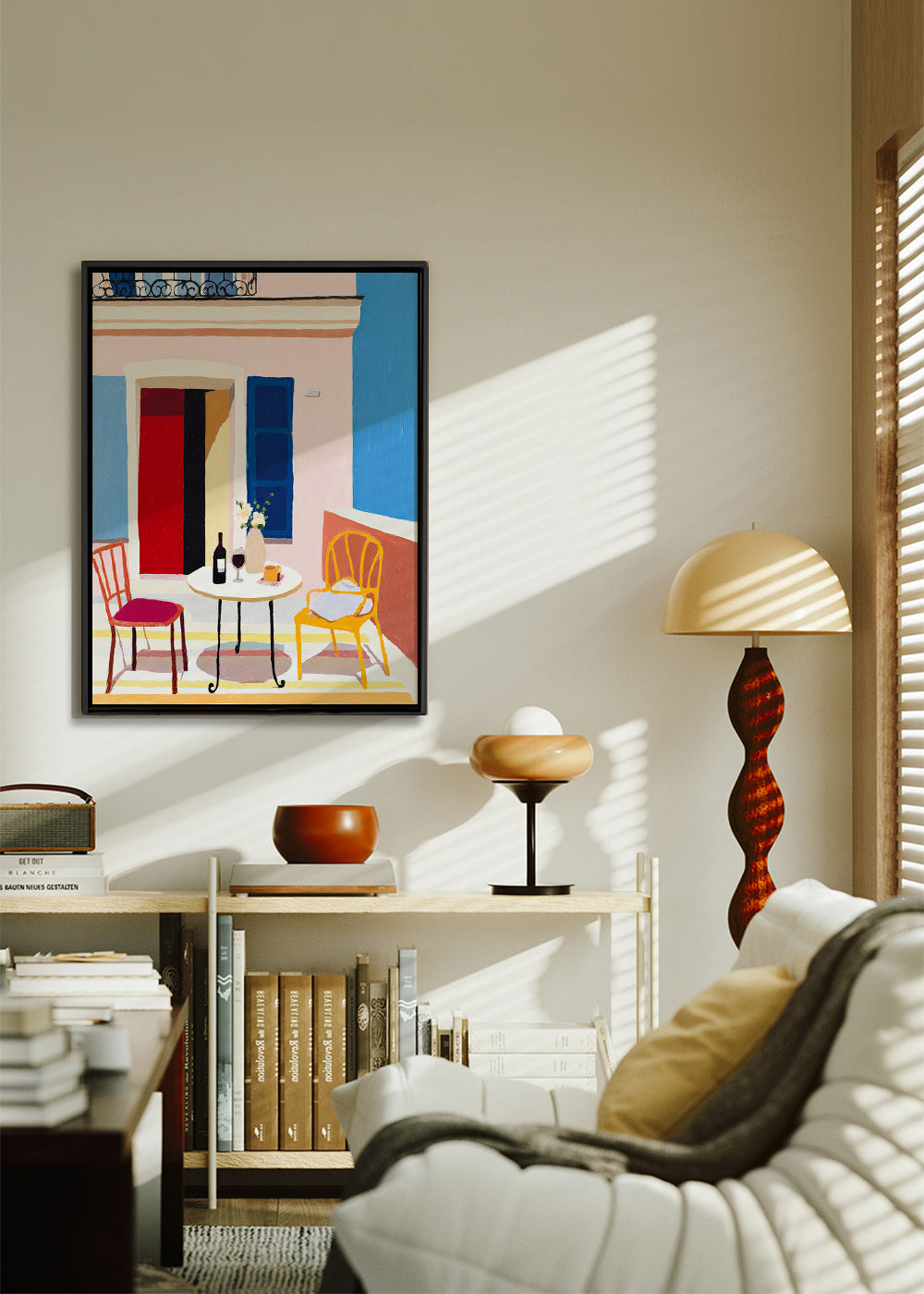 Art de cuisine: balcon italien con table et verre de vin