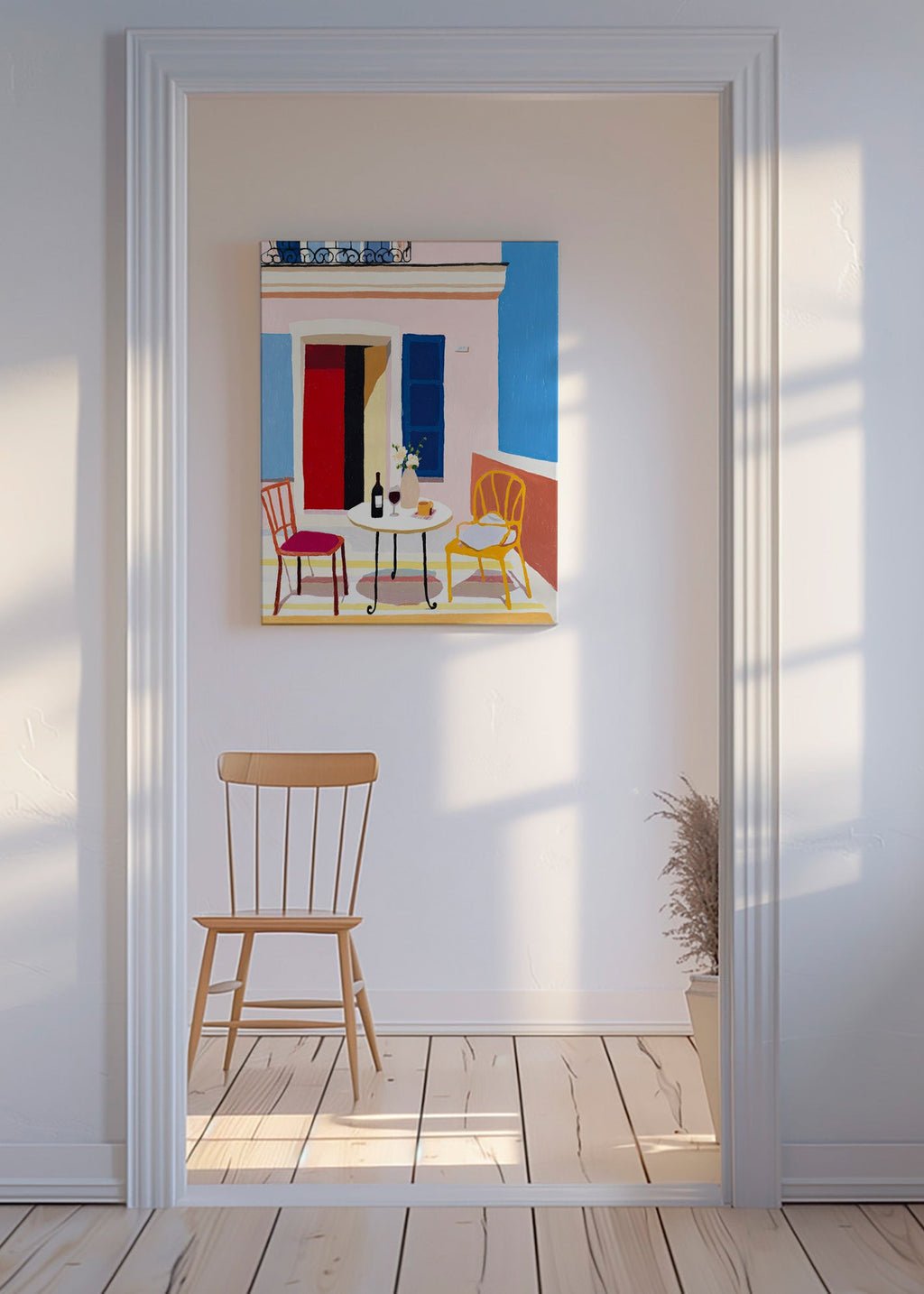 Art de cuisine: balcon italien con table et verre de vin