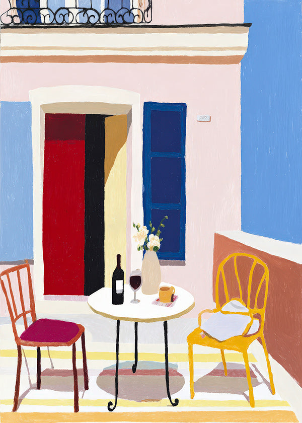Art de cuisine: balcon italien con table et verre de vin