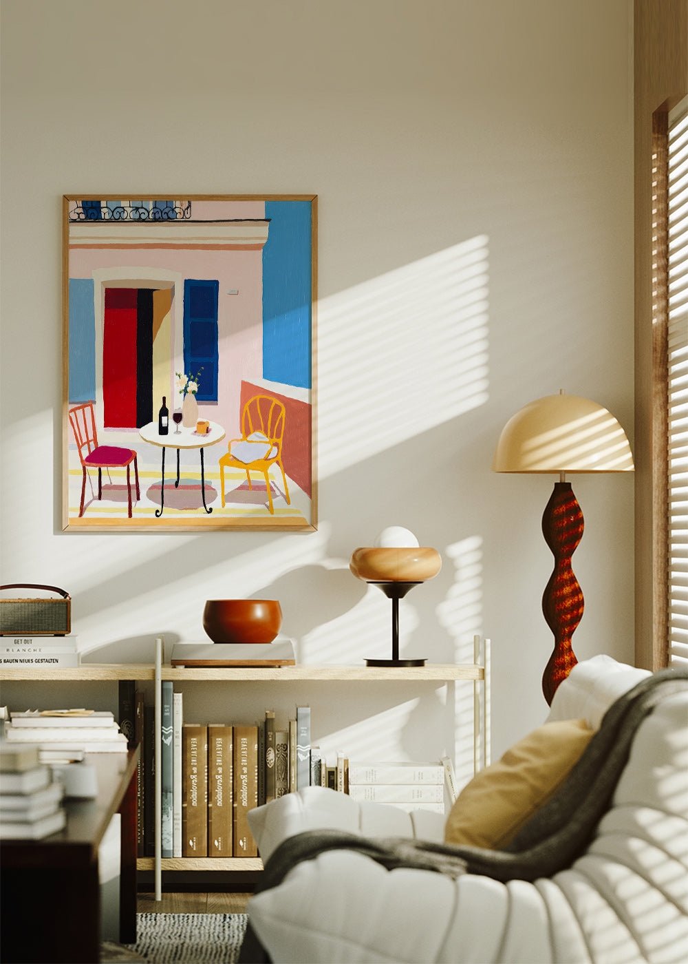 Art de cuisine: balcon italien con table et verre de vin