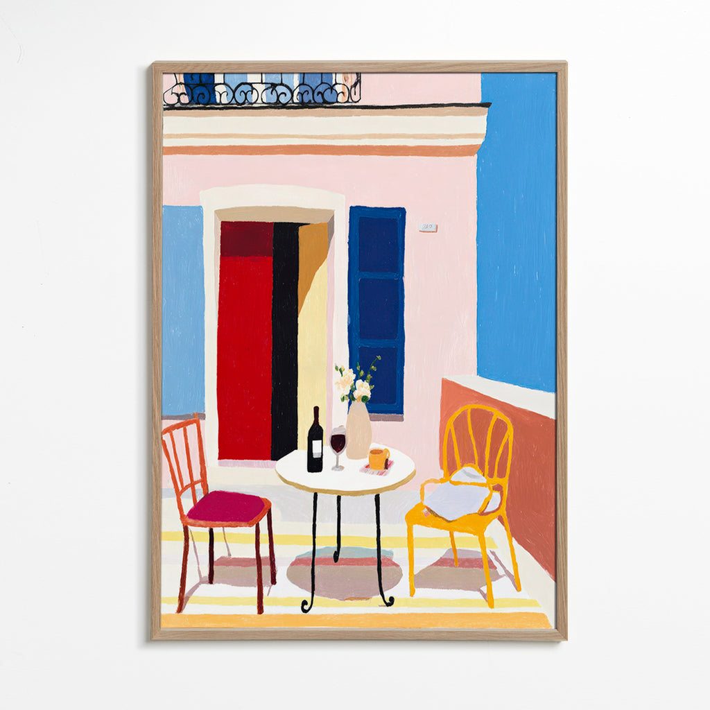 Art de cuisine: balcon italien con table et verre de vin